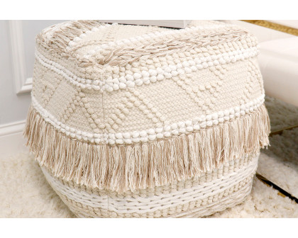 Pasargad Grandcanyon Beige Cotton Pouf with Tassel