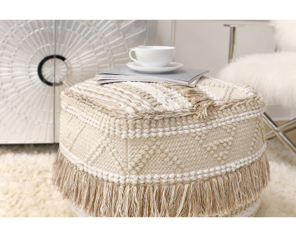 Pasargad Grandcanyon Beige Cotton Pouf with Tassel