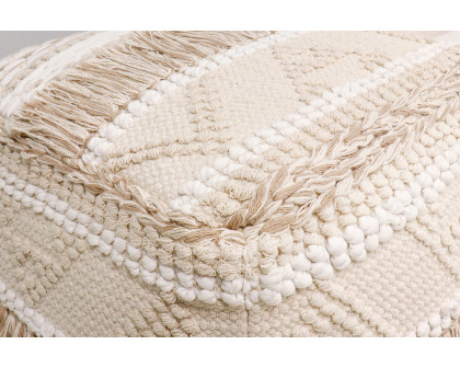 Pasargad Grandcanyon Beige Cotton Pouf with Tassel