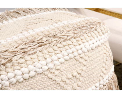 Pasargad Grandcanyon Beige Cotton Pouf with Tassel