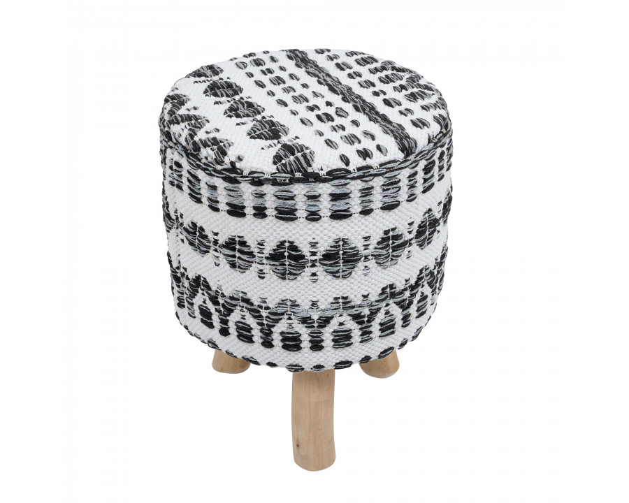 Pasargad - Grand Canyon Round Stool in White/Black, Cotton