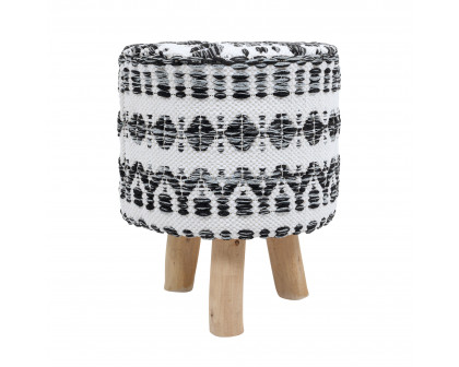 Pasargad - Grand Canyon Round Stool in White/Black, Cotton