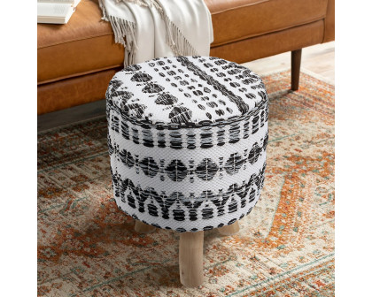 Pasargad - Grand Canyon Round Stool in White/Black, Cotton