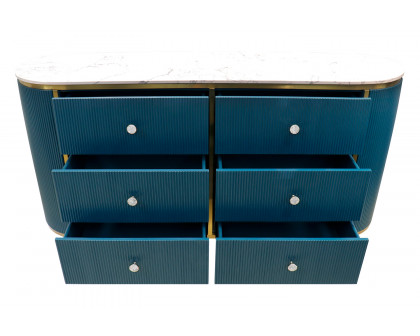 Pasargad - Theodore Green Sideboard, 6 Drawers and Gold Polished Metal Frame