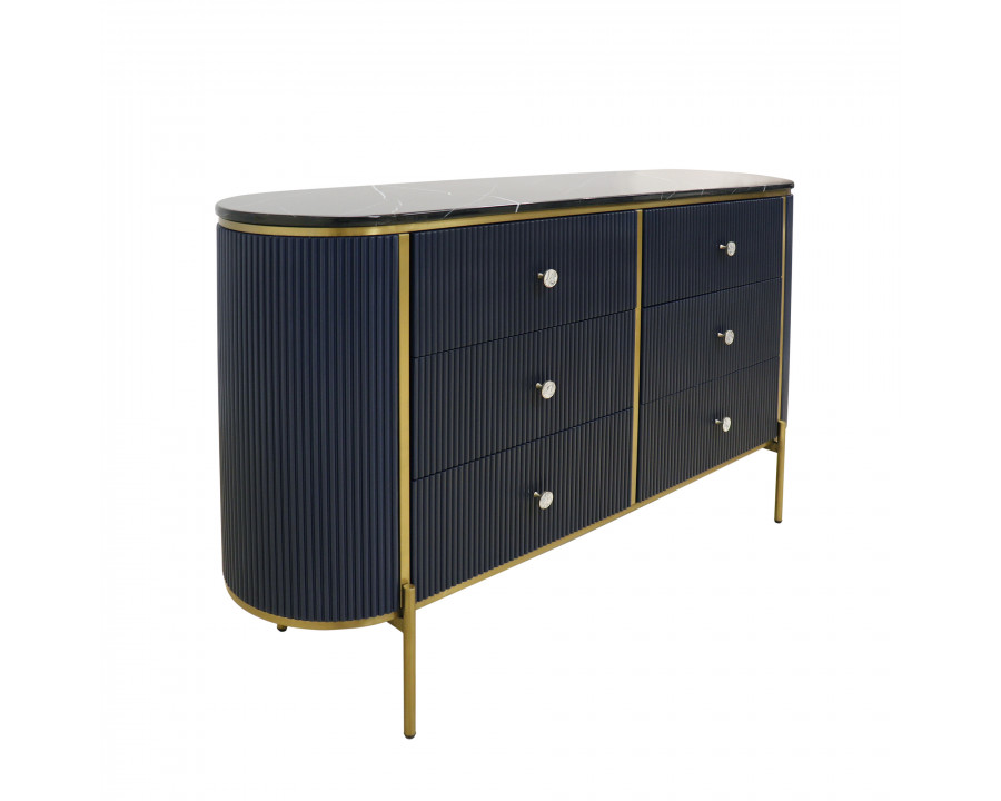 Pasargad - Theodore Marble Top Sideboard in Navy/Gold, Wood