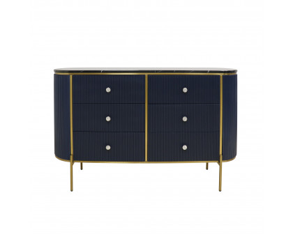 Pasargad - Theodore Marble Top Sideboard in Navy/Gold, Wood