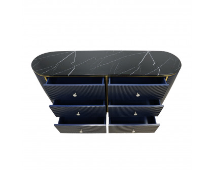 Pasargad - Theodore Marble Top Sideboard in Navy/Gold, Wood