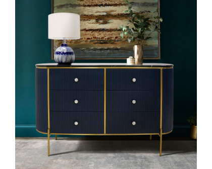 Pasargad - Theodore Marble Top Sideboard in Navy/Gold, Wood