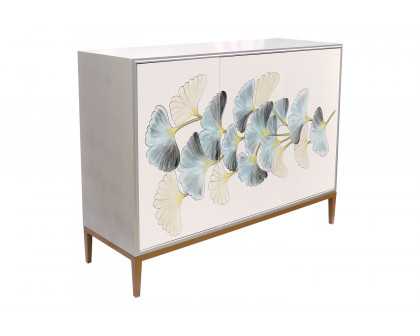 Pasargad - Annabelle Sideboard With 3 Floral Print Doors and Bronze Metal Frame