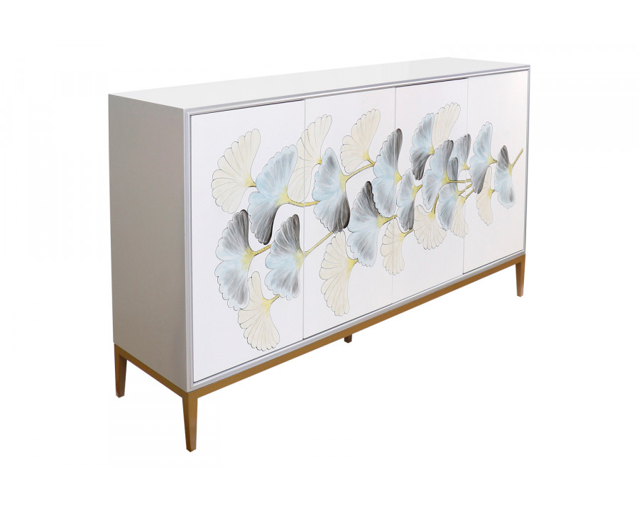 Pasargad - Annabelle Sideboard With 3 Floral Print Doors and Bronze Metal Frame