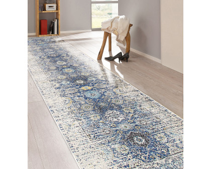 Pasargad Chelsea Collection Power-Loomed Polypropylene/Polyester Area Rug - Navy/Ivory, 32" x 120" (prc-5586n 2.08x10)