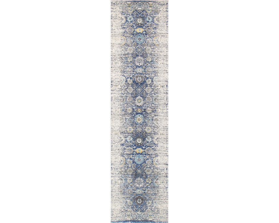 Pasargad Chelsea Collection Power-Loomed Polypropylene/Polyester Area Rug - Navy/Ivory, 32" x 96" (prc-5586n 2.08x8)