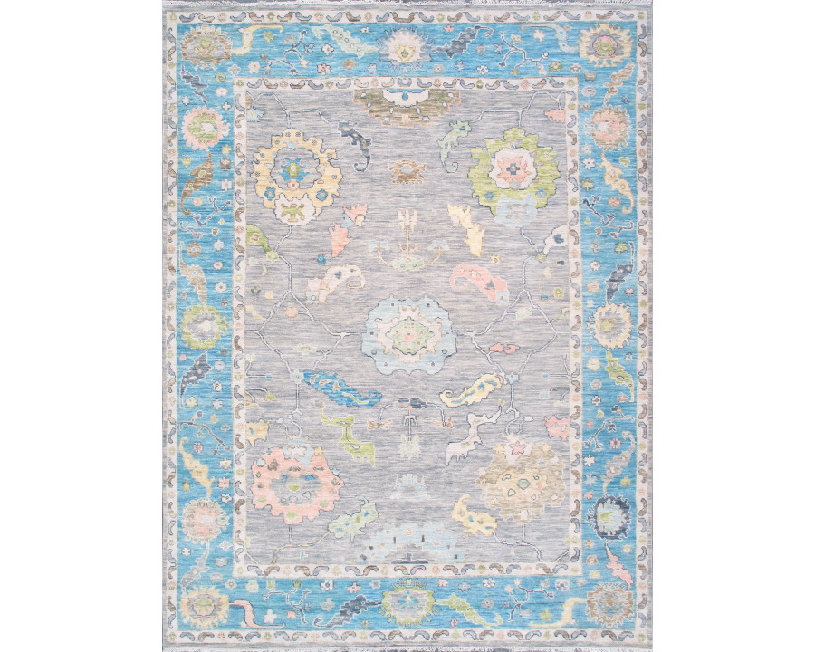 Pasargad - Oushak Collection Hand-Knotted Wool Area Rug in Silver/Turquoise, 110" x 146" (PRE-10098 9x12)