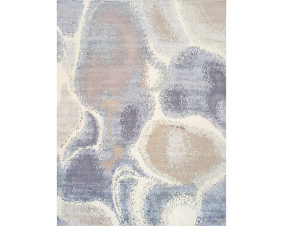 Pasargad - Modern Collection Hand-Knotted Silk/Wool Area Rug in Ivory/Blue, 109" x 146" (prj-72 9x12)