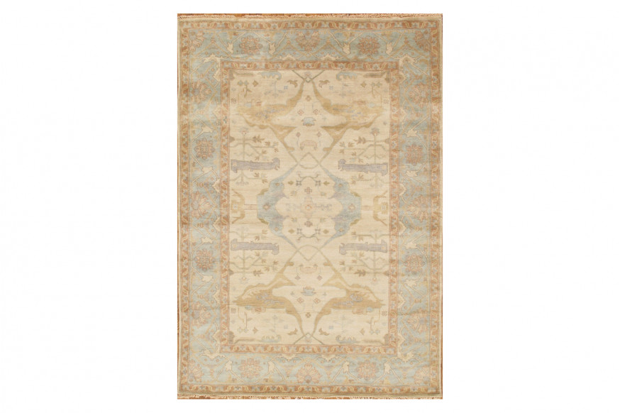 Pasargad™ Oushak Collection Hand-Knotted Lamb's Wool Area Rug (PS-1 IIVO/L.BLU 4X6) - 52'' x 73''