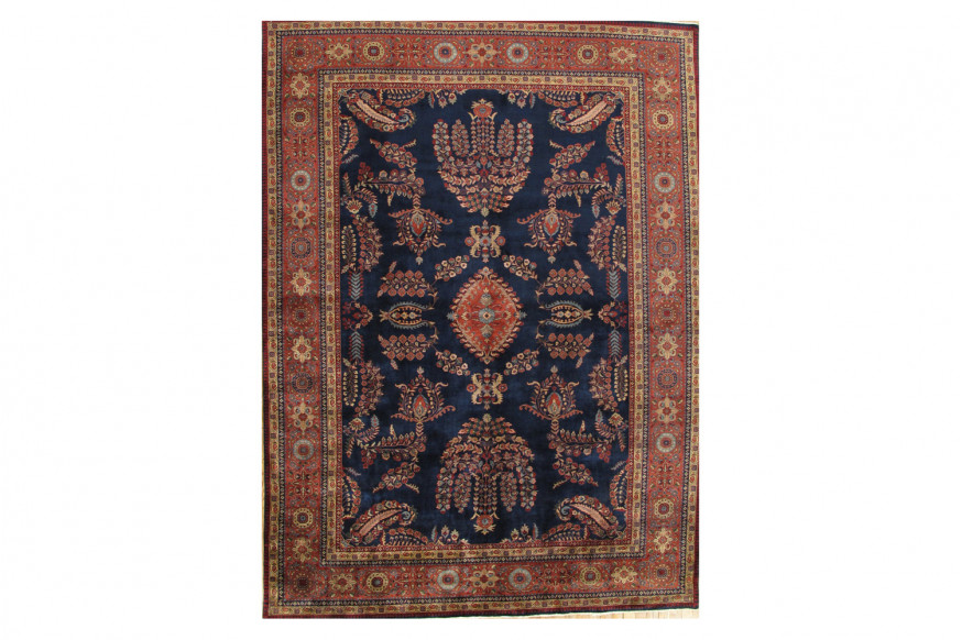 Pasargad™ Sarouk Collection Hand-Knotted Navy Lamb's Wool Area Rug (PS-2 8X12) - 101'' x 140''