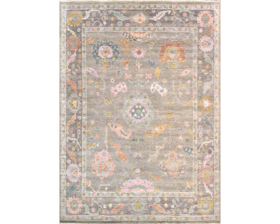 Pasargad Oushak Collection Hand-Knotted Wool Area Rug - Silver/Gray, 118" x 164" (PSF-04 10x14)