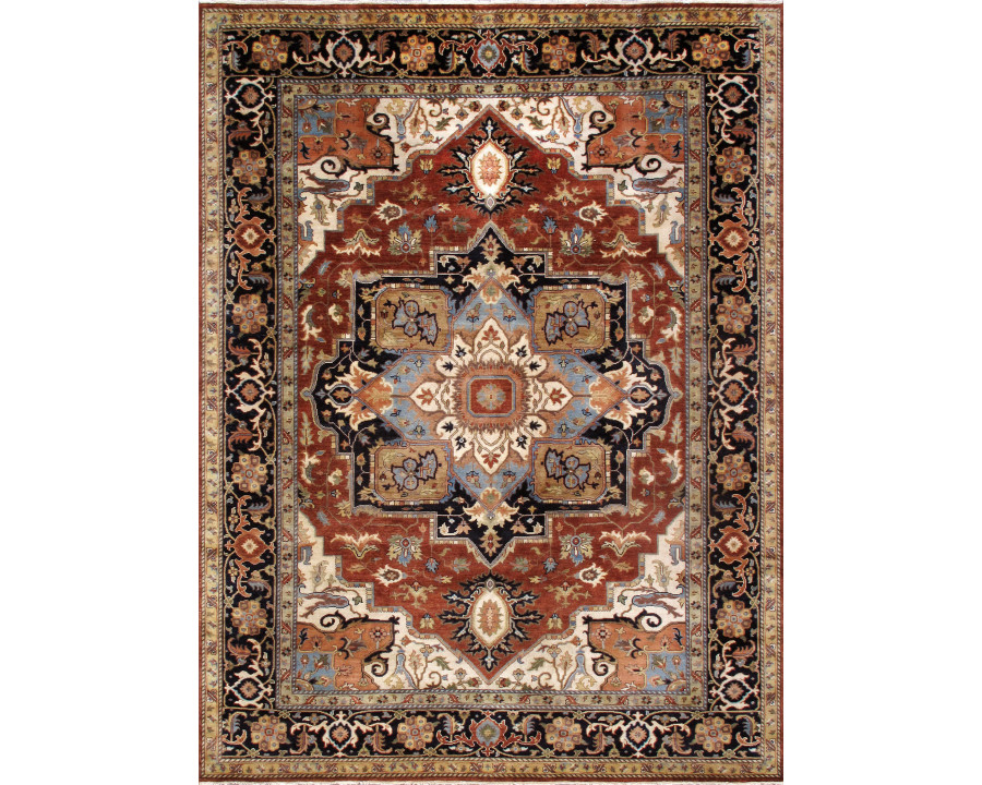 Pasargad Serapi Collection Hand-Knotted Wool Area Rug - Rust/Navy, 116" x 164" (PSF-7120 10x14)