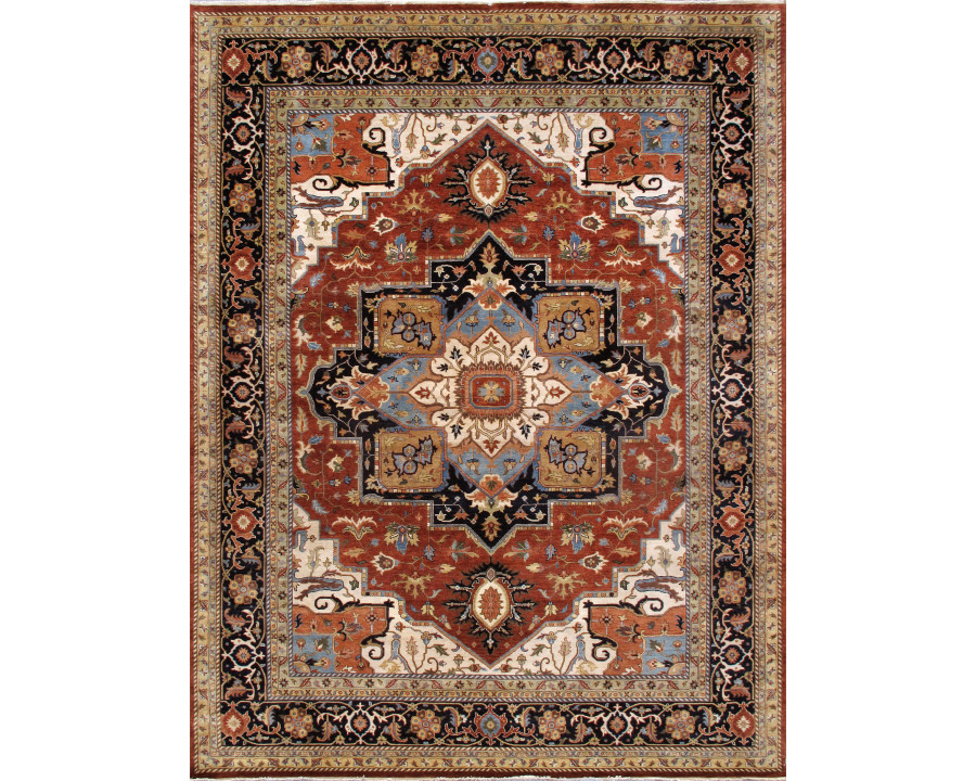 Pasargad - Serapi Collection Hand-Knotted Wool Area Rug in Rust/Navy, 140" x 176" (PSF-7121 12x15)