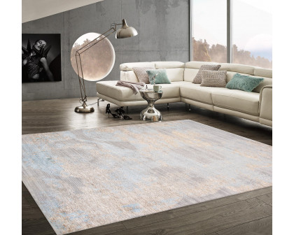 Pasargad Malibu Collection Hand-Loomed Bamboo Silk Area Rug - Gray/Aqua, 72" x 108" (psh-03 6x9)