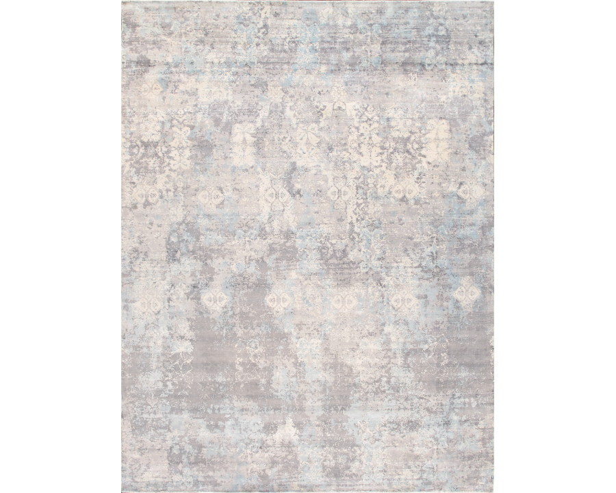 Pasargad Mirage Collection Hand-Loomed Bamboo Silk Area Rug - Gray/Aqua, 144" x 180" (psh-27 12x15)