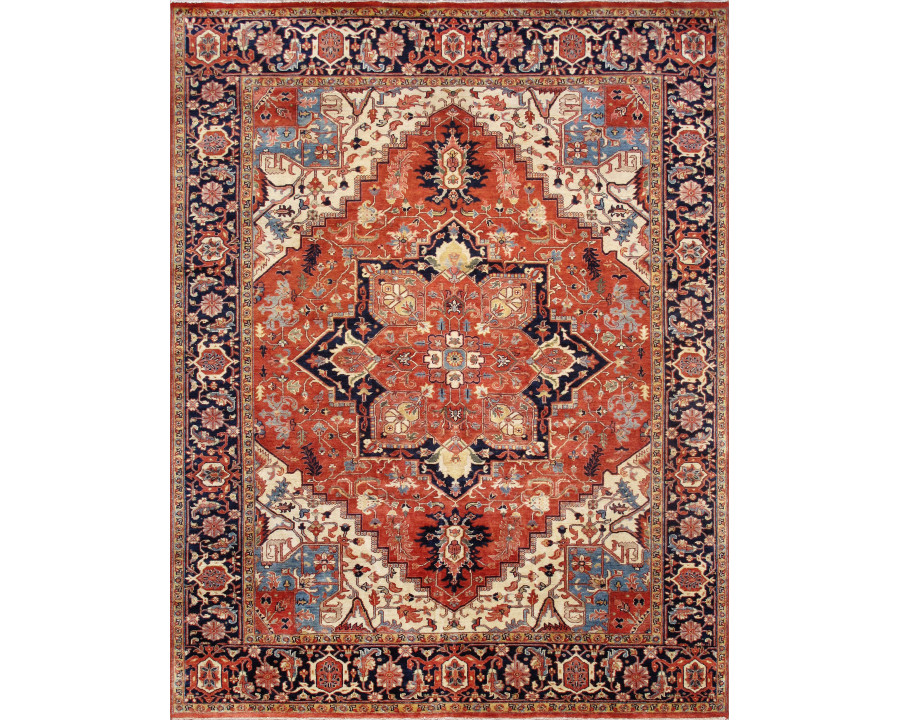 Pasargad - Serapi Collection Hand-Knotted Wool Area Rug in Red/Navy, 92" x 118" (PSJ-3059b 8x10)