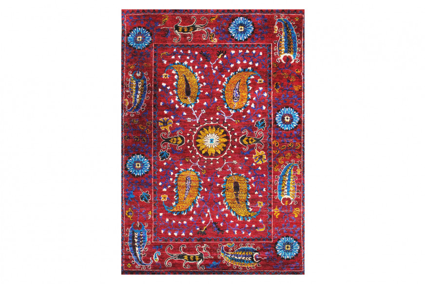 Pasargad™ Aqua Silk Suzani Collection Hand-Knotted Silk Area Rug (PSLK-20 5X8) - 65'' x 96''