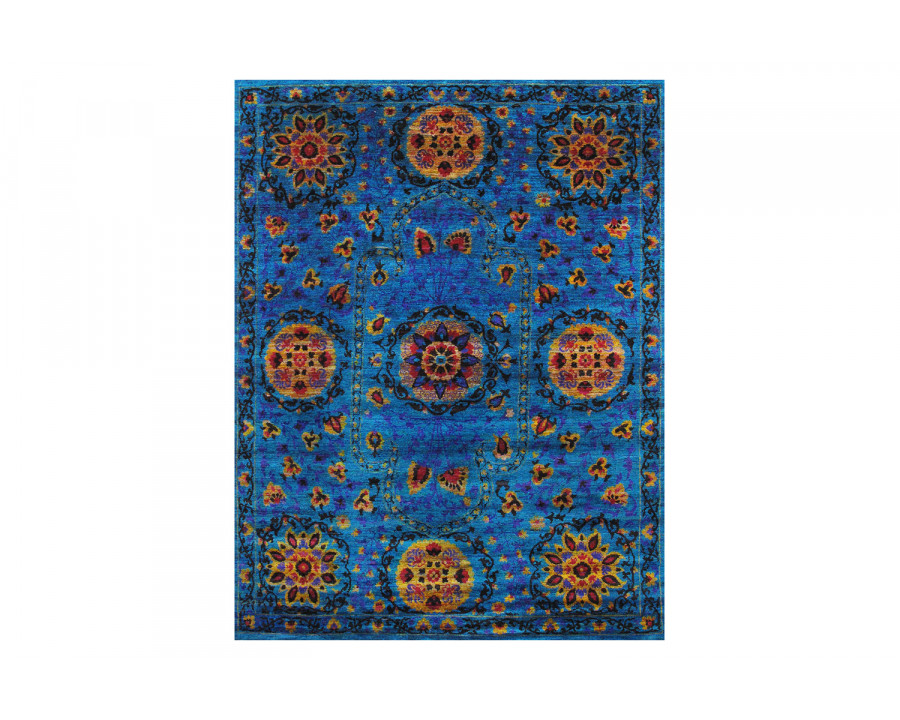 Pasargad - Aqua Silk Suzani Collection Hand-Knotted Silk Area Rug 65'' x 97'' (PSLK-24 5X8)