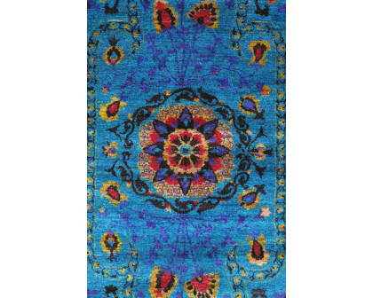 Pasargad - Aqua Silk Suzani Collection Hand-Knotted Silk Area Rug 65'' x 97'' (PSLK-24 5X8)