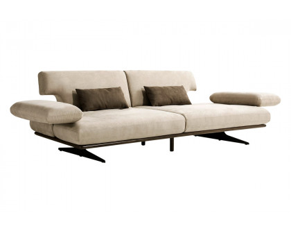 Pasargad Positano Delano Sofa with Sliding Backrest and Armrest - Dark Beige/Brown, Faux Suede