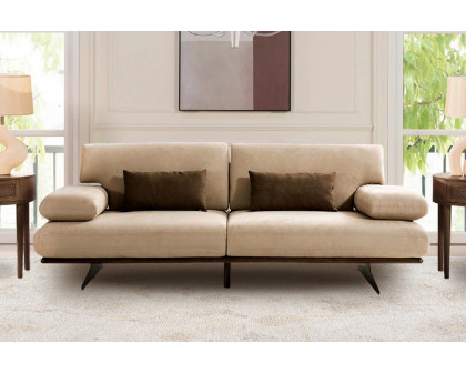 Pasargad Positano Delano Sofa with Sliding Backrest and Armrest - Dark Beige/Brown, Faux Suede