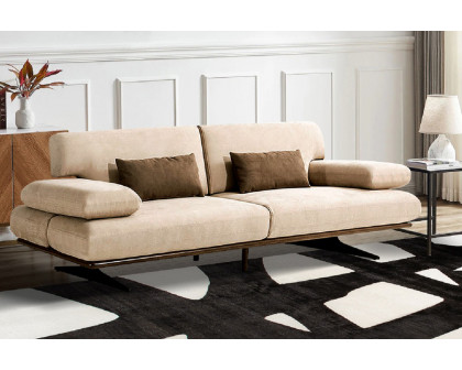 Pasargad Positano Delano Sofa with Sliding Backrest and Armrest - Dark Beige/Brown, Faux Suede