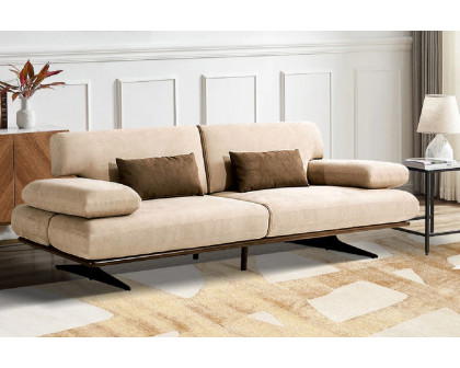 Pasargad Positano Delano Sofa with Sliding Backrest and Armrest - Dark Beige/Brown, Faux Suede