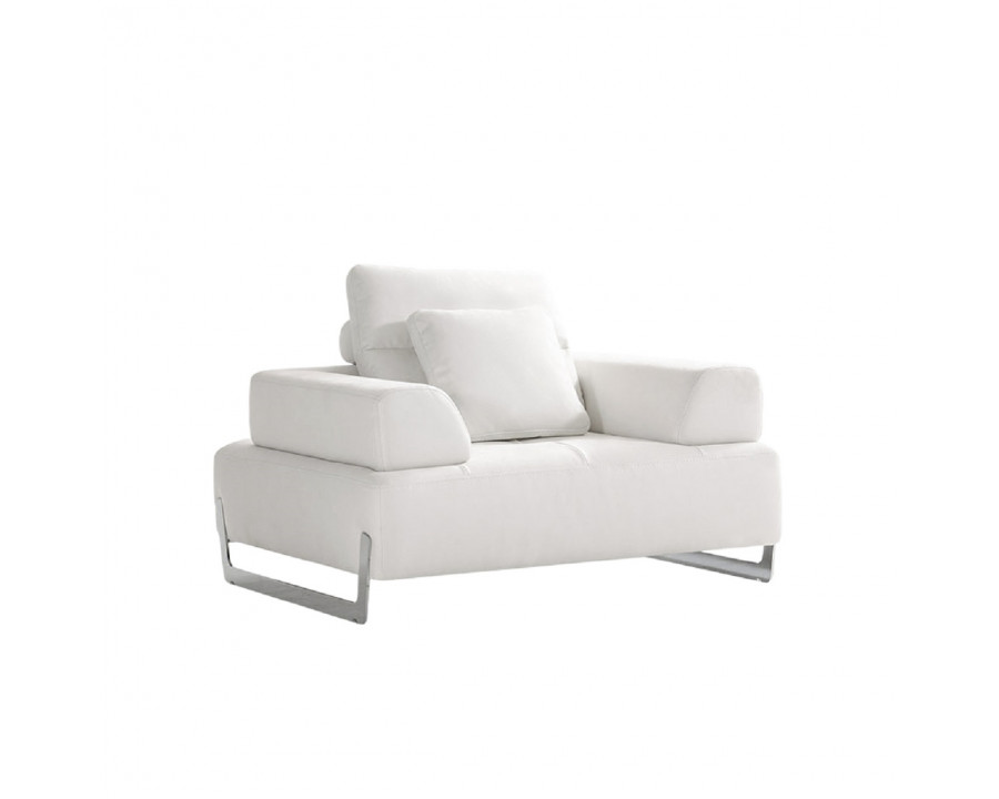 Pasargad - Ravenna Accent Chair with Sliding Backrest and Armrest in White/Chrome, Faux Suede