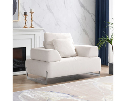 Pasargad - Ravenna Accent Chair with Sliding Backrest and Armrest in White/Chrome, Faux Suede