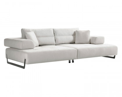 Pasargad - Positano Ravenna Sofa with Sliding Backrest and Armrest in White/Chrome, Faux Suede