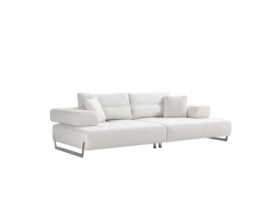 Pasargad - Positano Ravenna Sofa with Sliding Backrest and Armrest in White/Chrome, Faux Suede