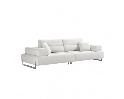 Pasargad - Positano Ravenna Sofa with Sliding Backrest and Armrest in White/Chrome, Faux Suede