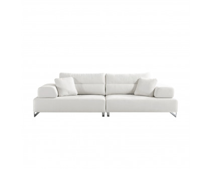 Pasargad - Positano Ravenna Sofa with Sliding Backrest and Armrest in White/Chrome, Faux Suede