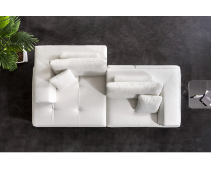 Pasargad - Positano Ravenna Sofa with Sliding Backrest and Armrest in White/Chrome, Faux Suede