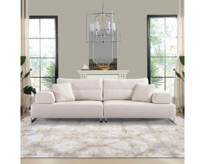 Pasargad - Positano Ravenna Sofa with Sliding Backrest and Armrest in White/Chrome, Faux Suede