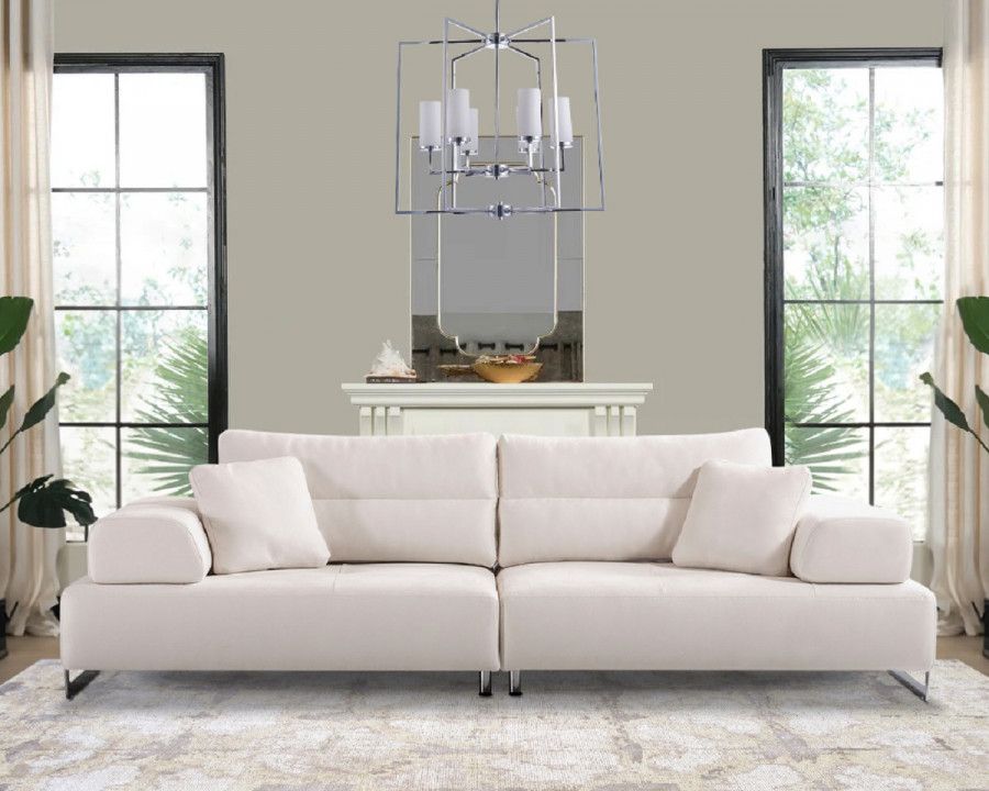 Pasargad - Positano Ravenna Sofa with Sliding Backrest and Armrest in White/Chrome, Faux Suede