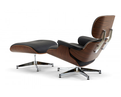 Pasargad™ Portfino Leather Lounge Chair with Ottoman - Black