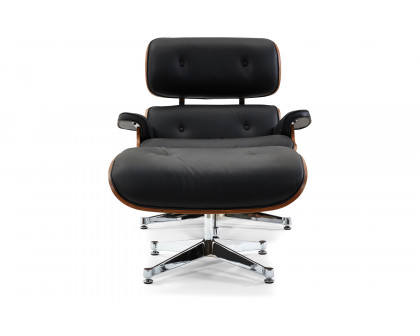 Pasargad™ Portfino Leather Lounge Chair with Ottoman - Black