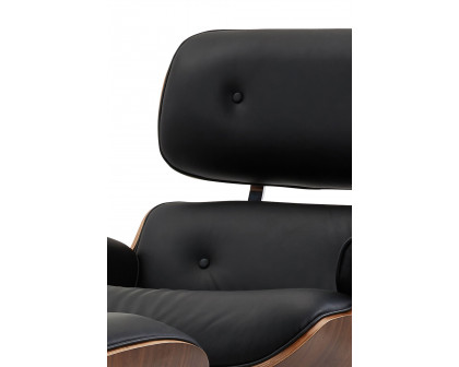 Pasargad™ Portfino Leather Lounge Chair with Ottoman - Black