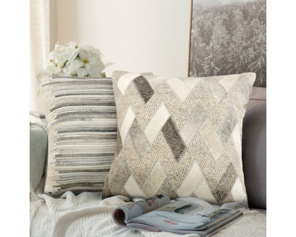 Pasargad - Galaxy Square Pillow in Ivory/Gray, Cowhide