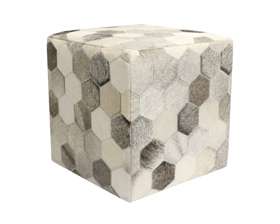 Pasargad Galaxy Square Pouf - Silver/Gray, Cowhide