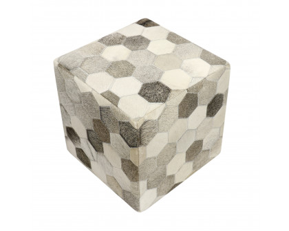 Pasargad Galaxy Square Pouf - Silver/Gray, Cowhide