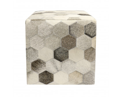 Pasargad Galaxy Square Pouf - Silver/Gray, Cowhide