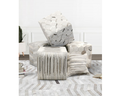 Pasargad Galaxy Square Pouf - Silver/Gray, Cowhide